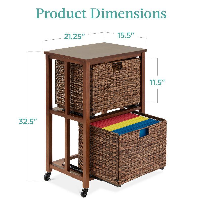 Best Choice Products Vertical Rolling File Cabinet for Home, Office w/ Rubberwood Frame, Locking Caster Wheels - Mocha