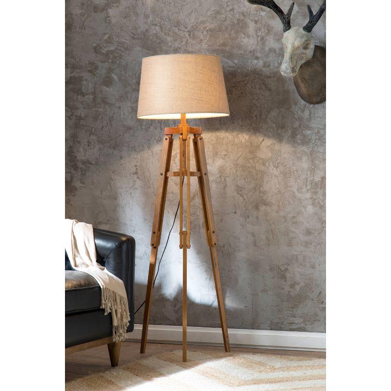 Mariner Tripod Style Wood Floor Lamp with Burlap Drum Shade Rust - Storied Home: Adjustable Height, 3-Way Switch