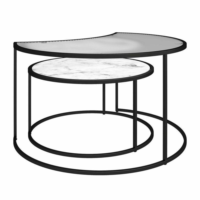 Lunar Crescent 34'' White Marble and Glass Nesting Coffee Tables