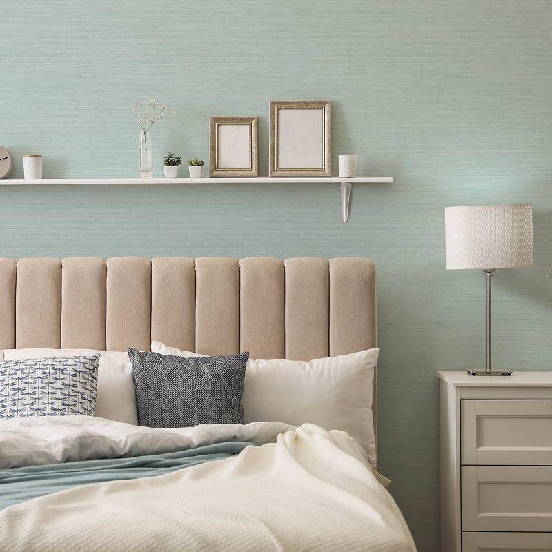 Tempaper & Co.® Faux Horizontal Grasscloth Removable Peel and Stick Wallpaper, Textured Seaglass, 56 sq ft: Vinyl, Prepasted
