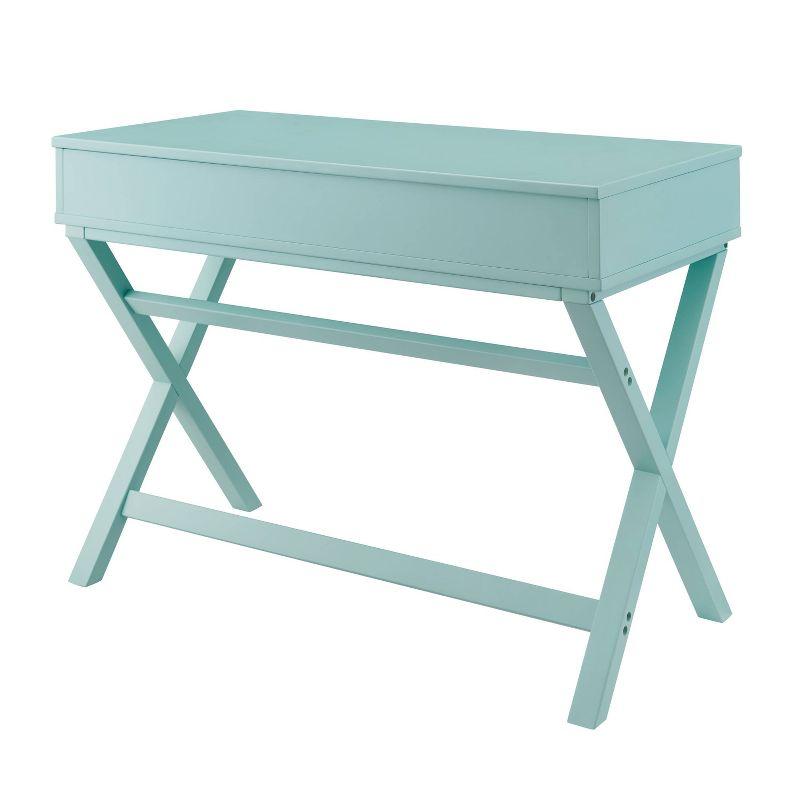 Turquoise Wood Lift-Top Standing Desk with X-Frame Legs