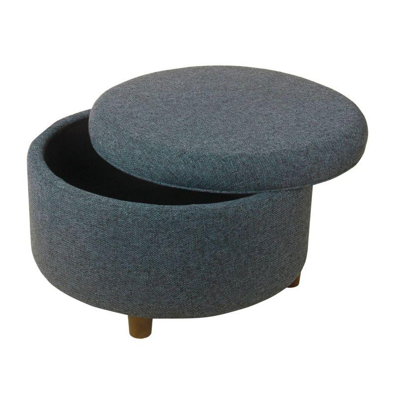 Modern Textured Navy Woven Fabric Large Round Storage Ottoman