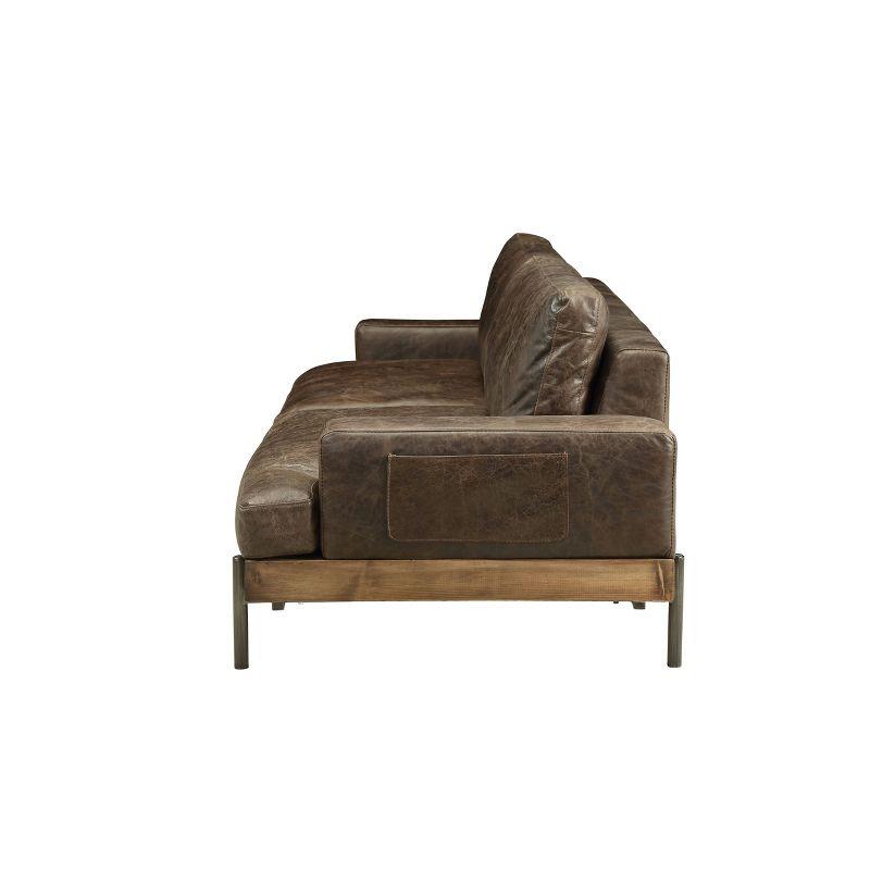 95" Silchester Sofa Distress Chocolate Top Grain Leather and Oak Finish - Acme Furniture