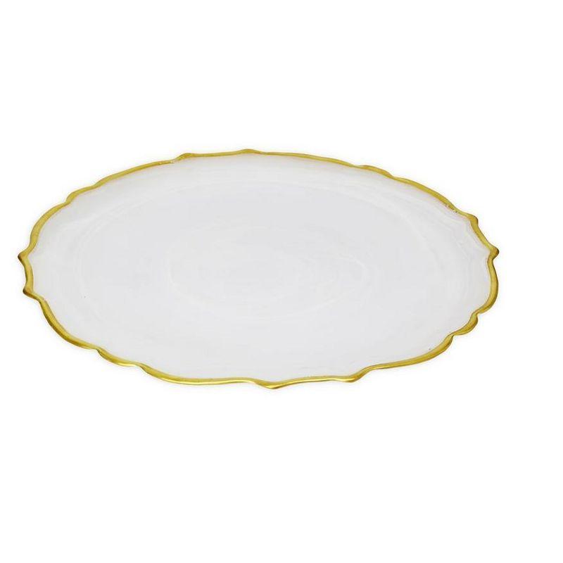 Classic Touch Set of 4 Alabaster White Chargers with Gold Trim-13"D