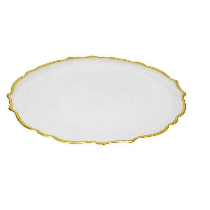 Alabaster White Glass Chargers with Gold Trim, Set of 4