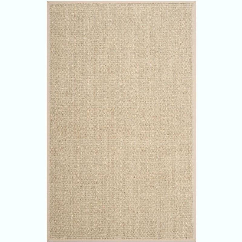 Natural Beige Hand-Knotted Rectangular Cotton Area Rug, 6' x 9'