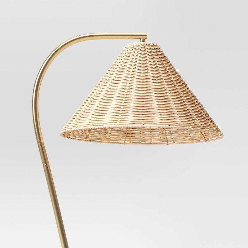 Gooseneck Floor Lamp with Natural Shade Brass - Threshold™: Adjustable, Rattan Shade, ETL Listed, Metal Base