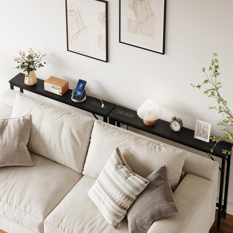 Garvee 5.9" Narrow Sofa Table with Outlets, Skinny Console Table with Storage, Slim Behind Couch Table for Living Room, Hallway, Foyer, Black