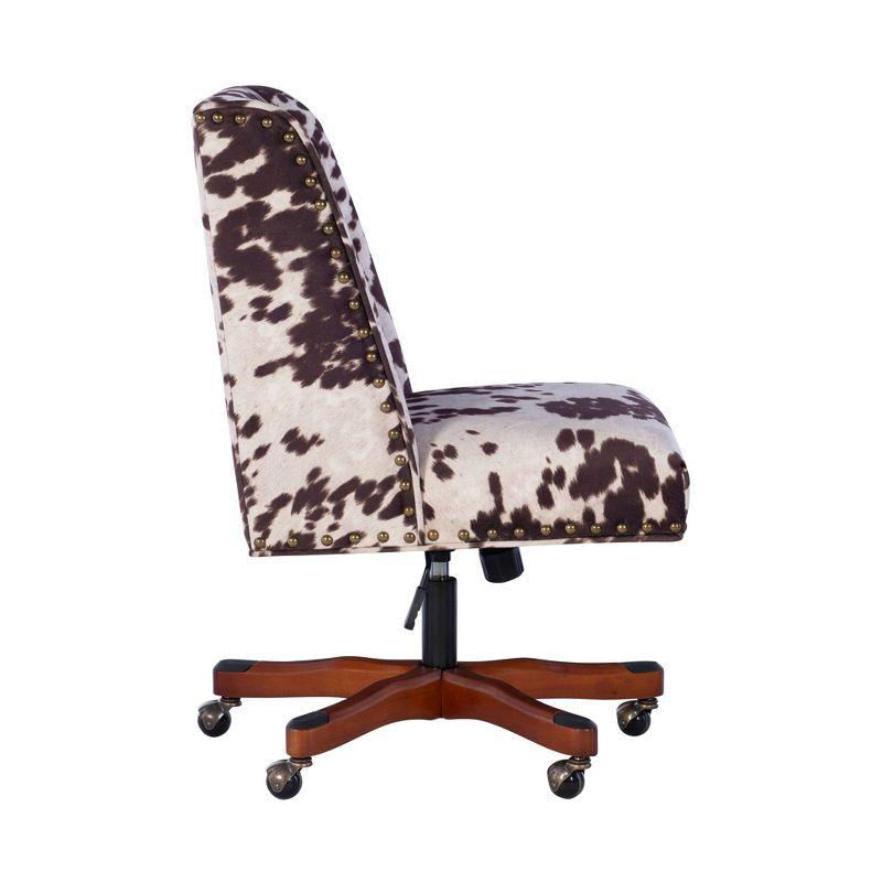 Ergonomic Swivel Office Chair in Brown/White Cow Print with Walnut Base