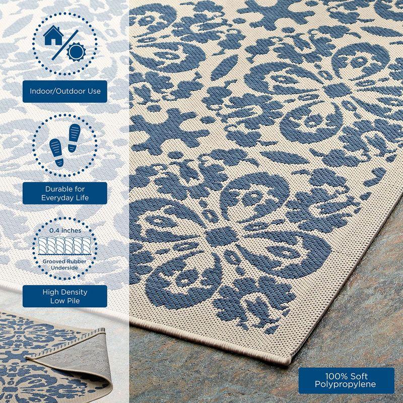 Modway Ariana Vintage Floral Trellis 9x12 Indoor and Outdoor Area Rug – Blue and Beige – Large Weather-Resistant Low Pile Rug for Patio or Living Room