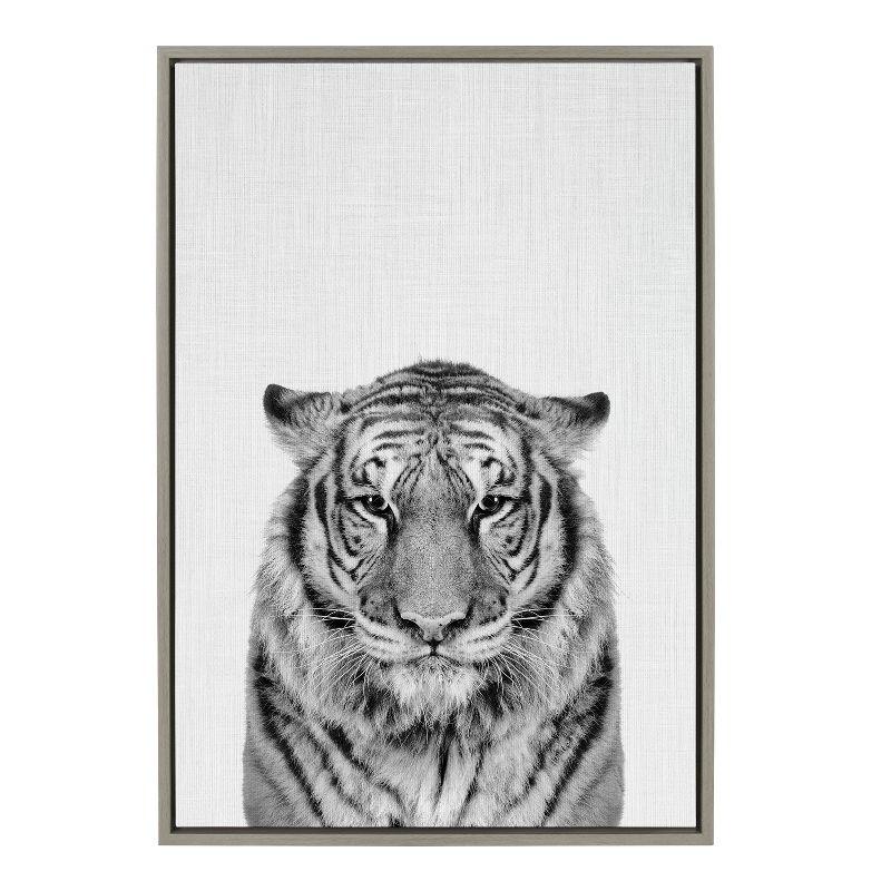 Gray Framed Canvas Print of Bengal Tiger, 23x33