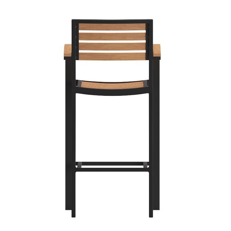 Flash Furniture Lark Commercial Grade Bar Height Stool with Arms, All-Weather Outdoor Bar Stool with Faux Wood Poly Resin Slats and Aluminum Frame