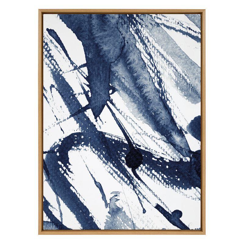 Sylvie Indigo Watercolor Framed Canvas Abstract Wall Art