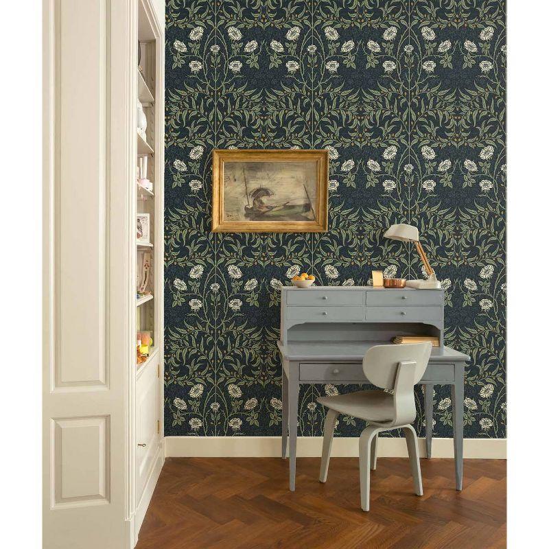 Navy and Sage Floral Peel and Stick Vinyl Wallpaper