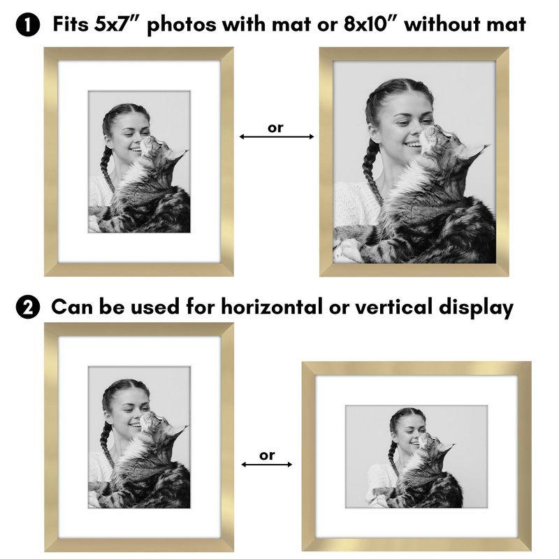 Americanflat 5 Pack of 8x10 Frames with 5x7 Mat - Plexiglass Cover - Gold