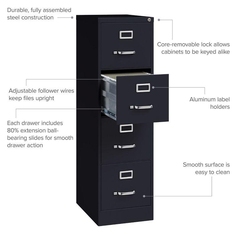 Hirsh Vertical File Cabinet 4 Drawer 22" - Black: Steel Office Filing, GreenGuard & ANSI/BIFMA Certified, No Assembly Required
