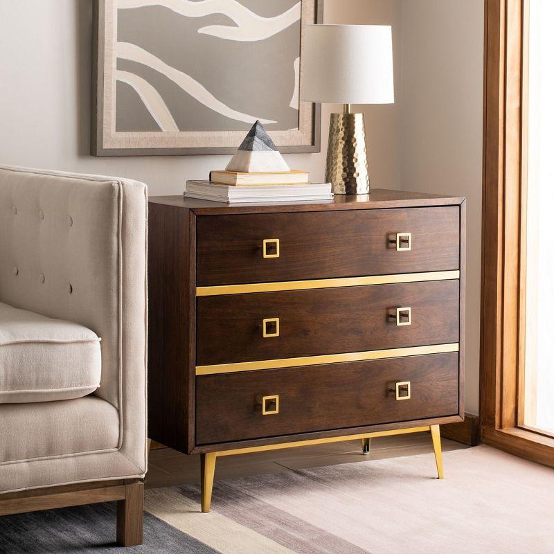 Katia 3 Drawer Chest - Walnut/Gold - Safavieh.
