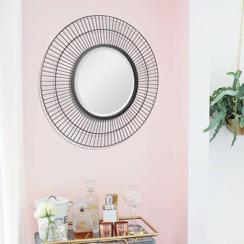 Modern Radial Black Metal Wire 24" Wall Mirror