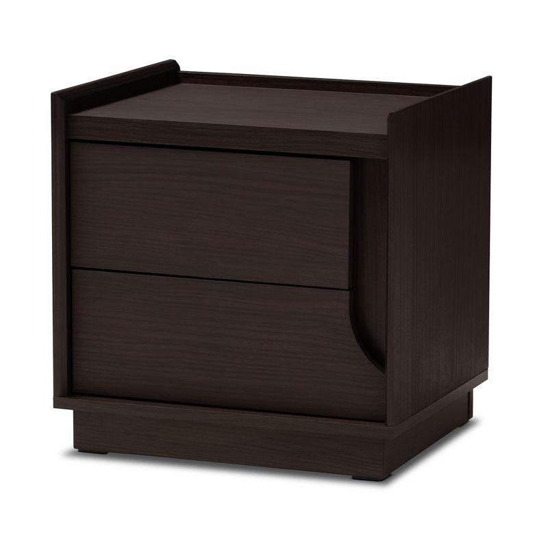 Larsine Finished 2 Drawer Nightstand Brown - Baxton Studio: Modern Design, Cut-Out Handles, Engineered Wood