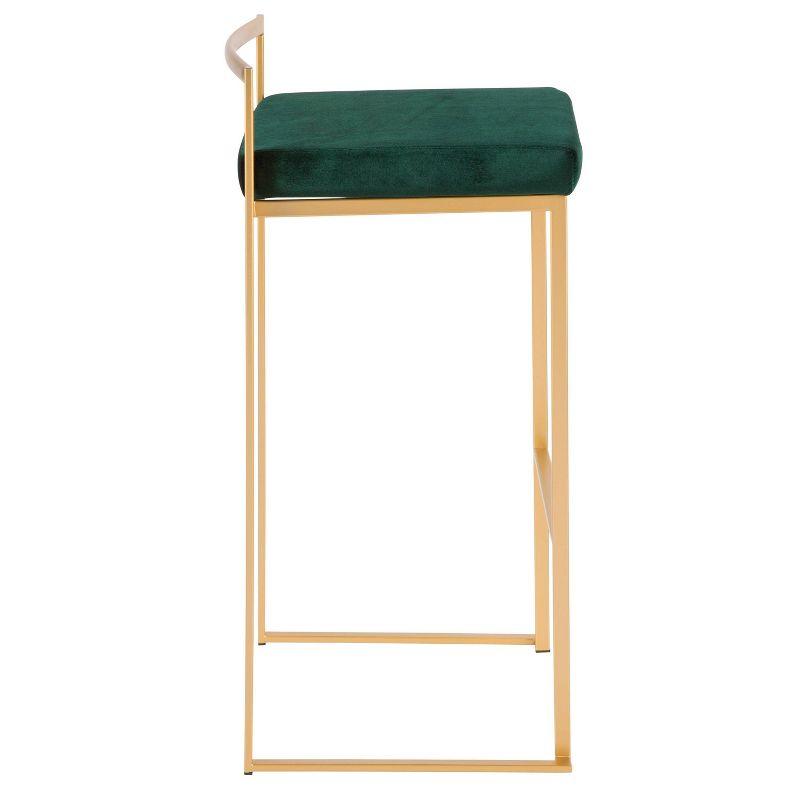 Fuji Gold Metal Barstool with Green Velvet Cushion, Set of 2