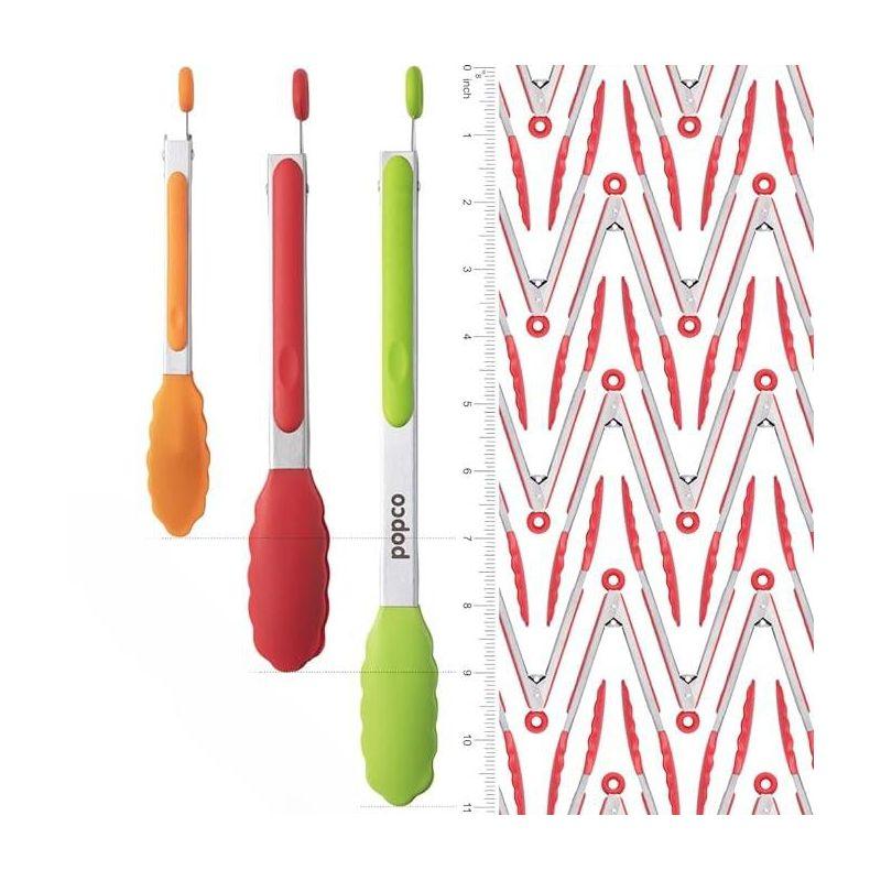 Popco Multicolored Silicone and Stainless Steel Cooking Tongs Set