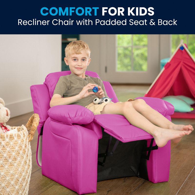 Kids Hot Pink Microfiber Recliner with Storage Arms