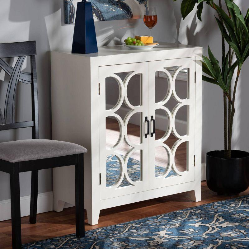 Garcelle Wood & Mirrored Glass 2 Door Sideboard White - Baxton Studio: Chic Credenza Buffet, 30x35" Cupboard