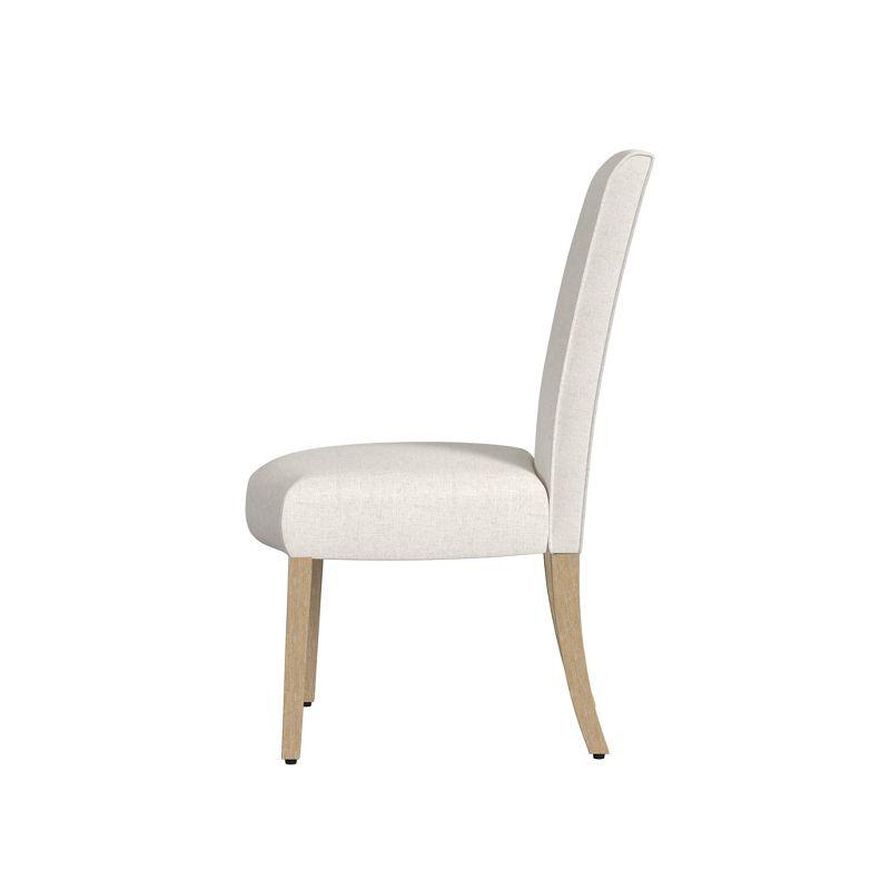 Cream Upholstered Linen Parsons Side Chair with Wood Legs, Set of 2