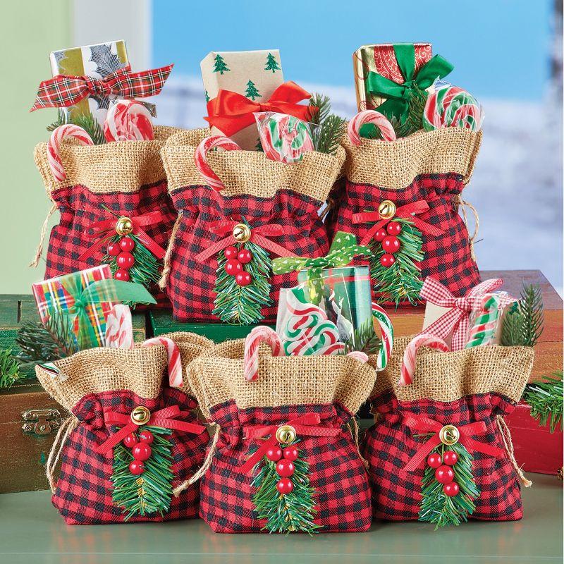 Red Buffalo Plaid and Burlap Holiday Gift Bags Set of 6