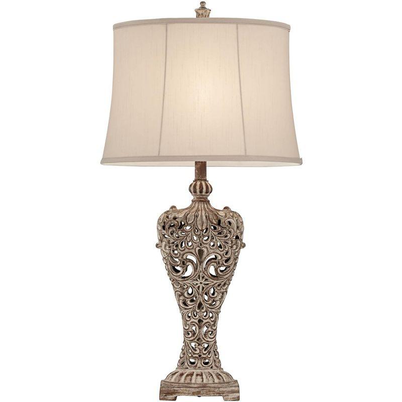 Barnes and Ivy Elle Traditional Table Lamp 33" Tall Antique Gold Florentine Off White Oval Shade for Bedroom Living Room Bedside Nightstand Office