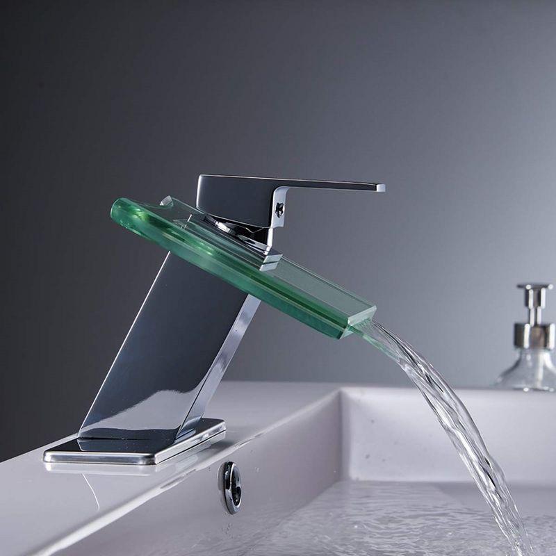 Polished Chrome Glass Spout Single-Handle Low-Arc Bathroom Faucet