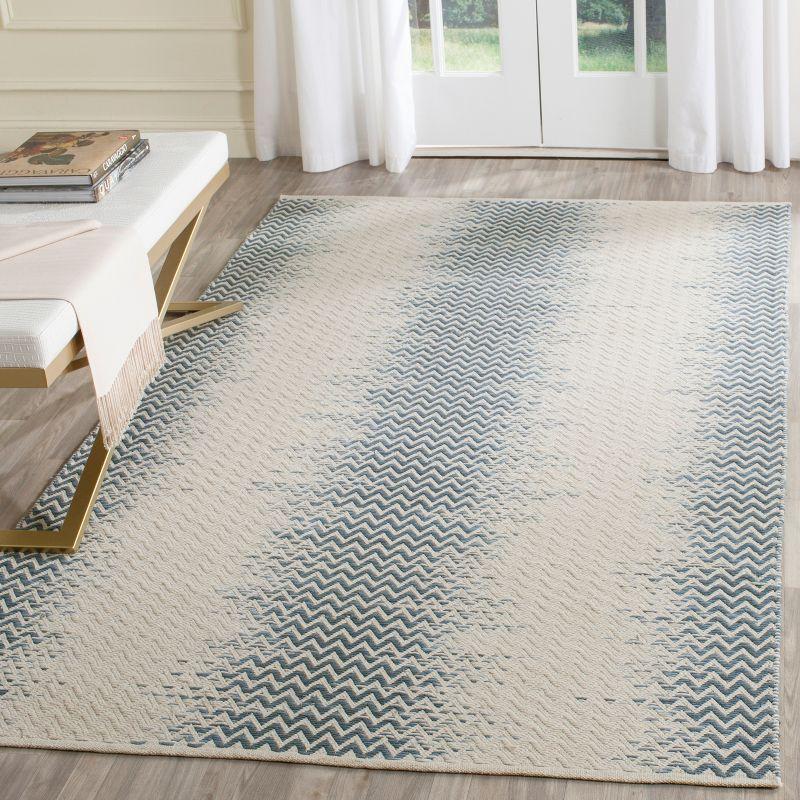 Bohemian Blue and Ivory Handwoven Cotton Kilim Rug - 4' x 6'