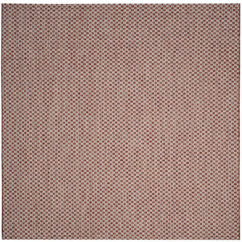 Rust and Light Grey Square Synthetic Indoor/Outdoor Rug