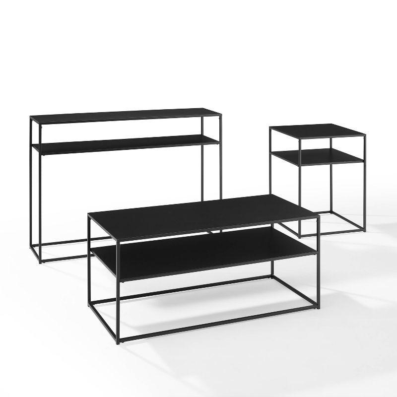 3pc Braxton Coffee Table Set - Coffee Table, Console Table and End Table Matte Black - Crosley: Modern Industrial Style with Open Shelves