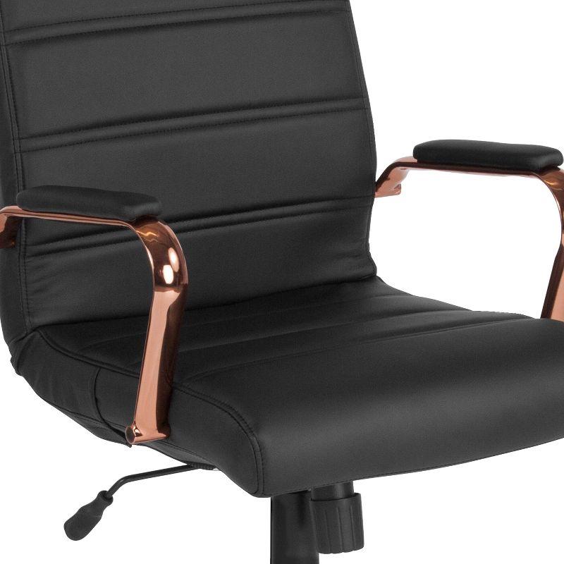 Mid-Back Black LeatherSoft Executive Swivel Chair with Rose Gold Metal Frame