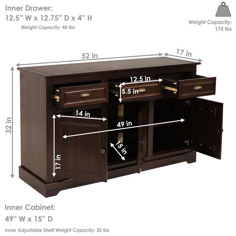 Sunnydaze Sideboard with 3 Drawers and 3 Doors - Solid Pine Construction - Dark Brown- 32"
