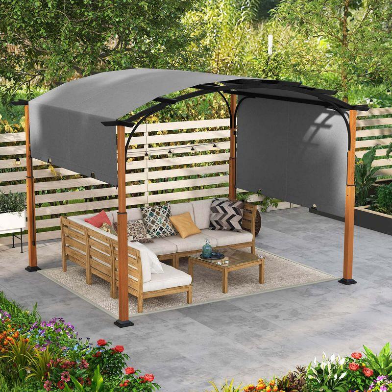 Costway 10 x 12 FT Outdoor Retractable Pergola with Retractable Canopy Wood Looking Posts Gray