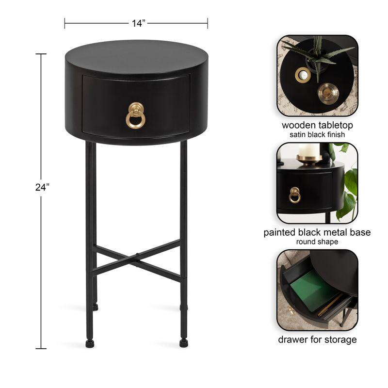 Black and Gold Round Wood Side Table with Storage