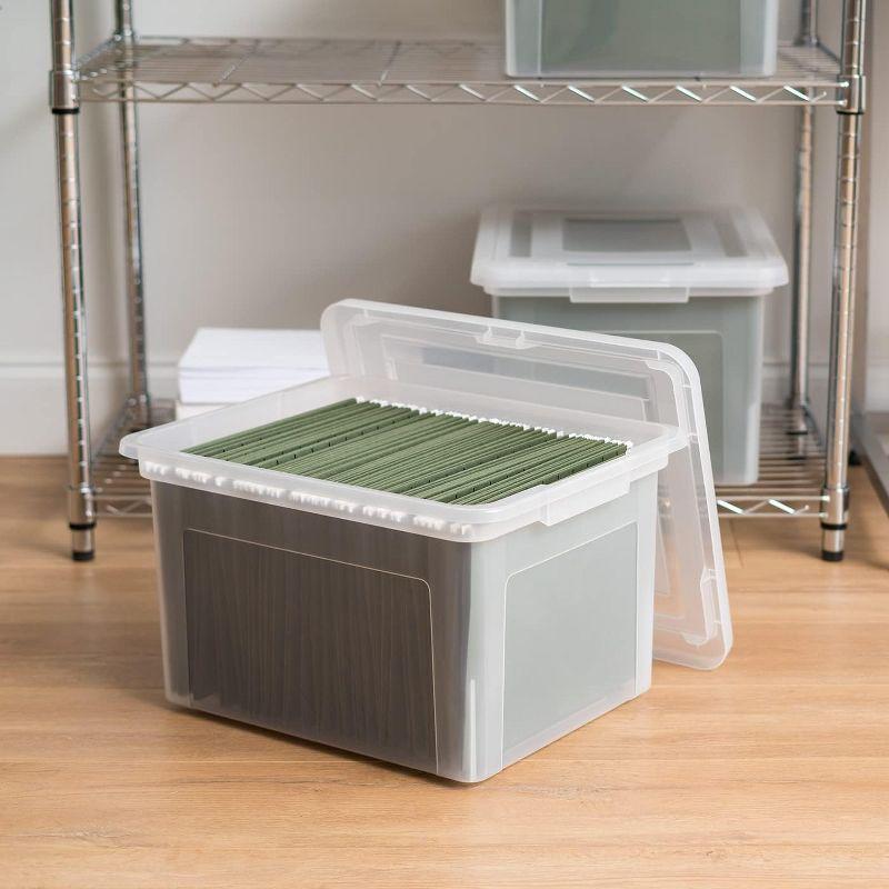 IRIS USA 35 Qt. 4Pack File Box File Organizer Plastic File Box for Letter/Legal File, BPA-Free Plastic Storage Bin Tote Organizer, Clear