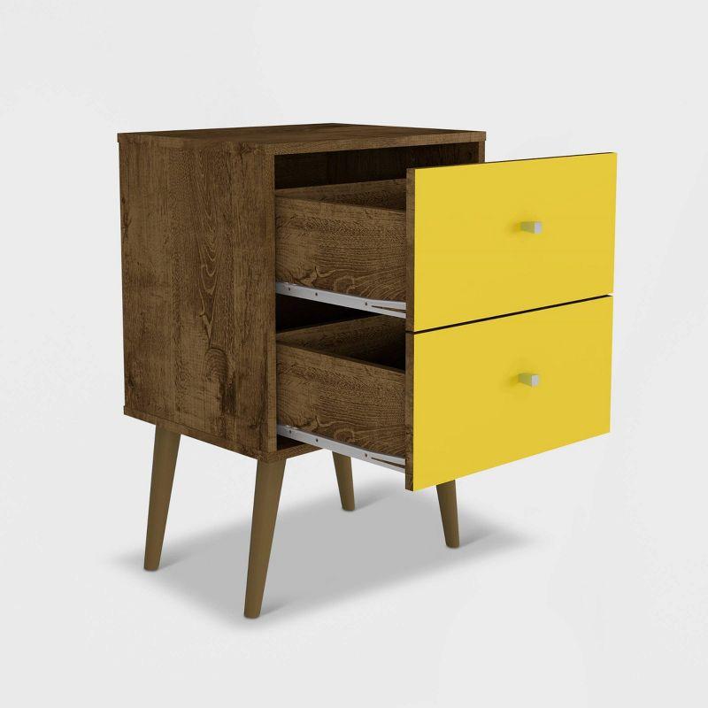 Liberty Mid-Century Modern Rustic Brown Yellow Nightstand with Metal Handles