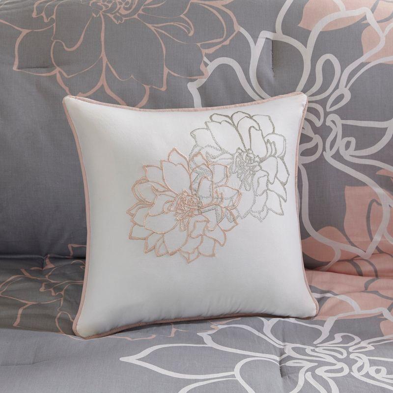 California King Gray and Blush Floral Cotton Comforter Set