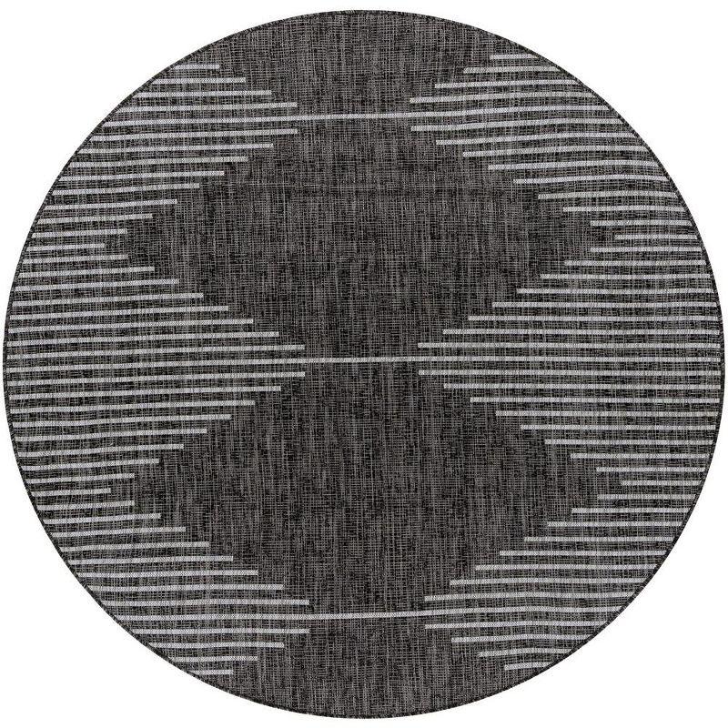 Okswerd Charcoal Woven 6'7" Round Indoor and Outdoor Area Rug