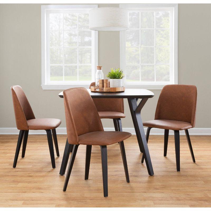 Set of 2 Toriano Dining Chairs Black/Camel - LumiSource: Mid-Century Modern, Faux Leather, Wood Legs