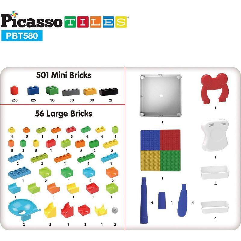 PICASSO-TILES Bricks Building Blocks with Marble Run 581PCS, Activity Table and Chair for Kids, Construction STEM Educational Toy