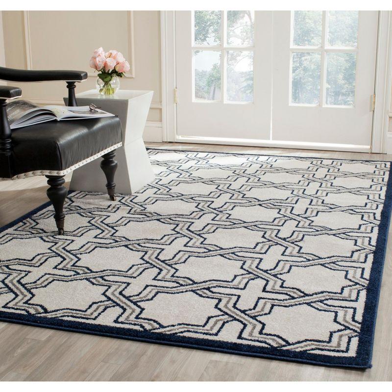 Ivory Navy Geometric 3'x5' Hand-Knotted Cotton Blend Rug