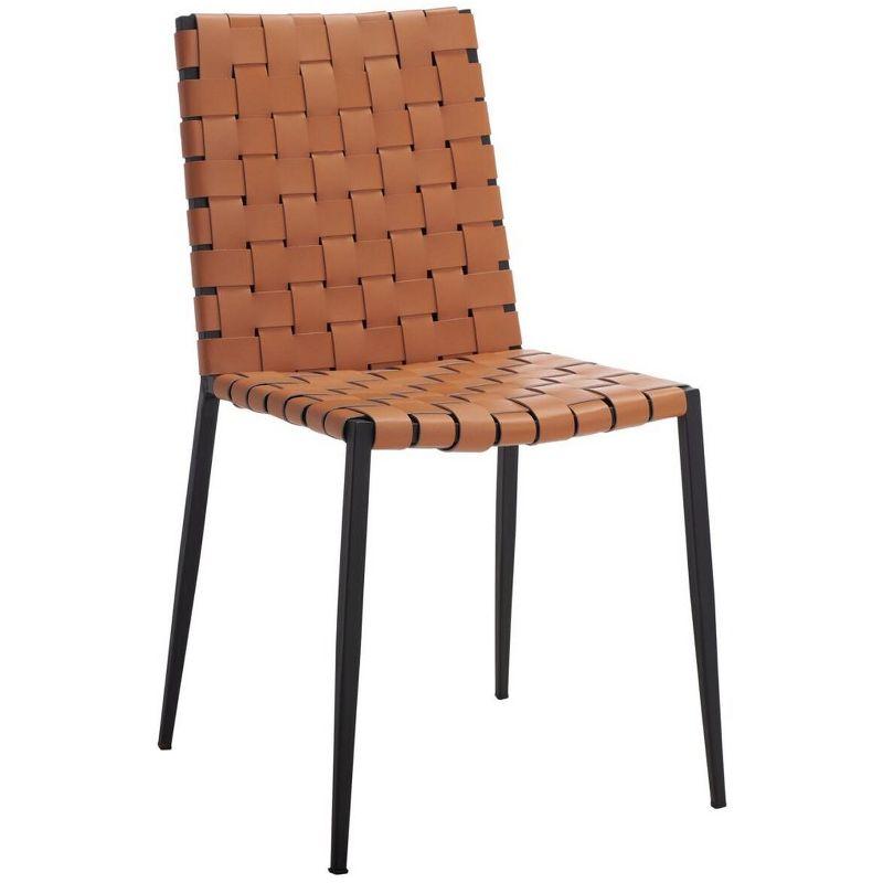 Cognac Leather & Black Metal Parsons Side Chair Set