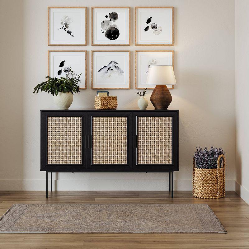 Black Wood Sideboard Buffet with Cane Doors