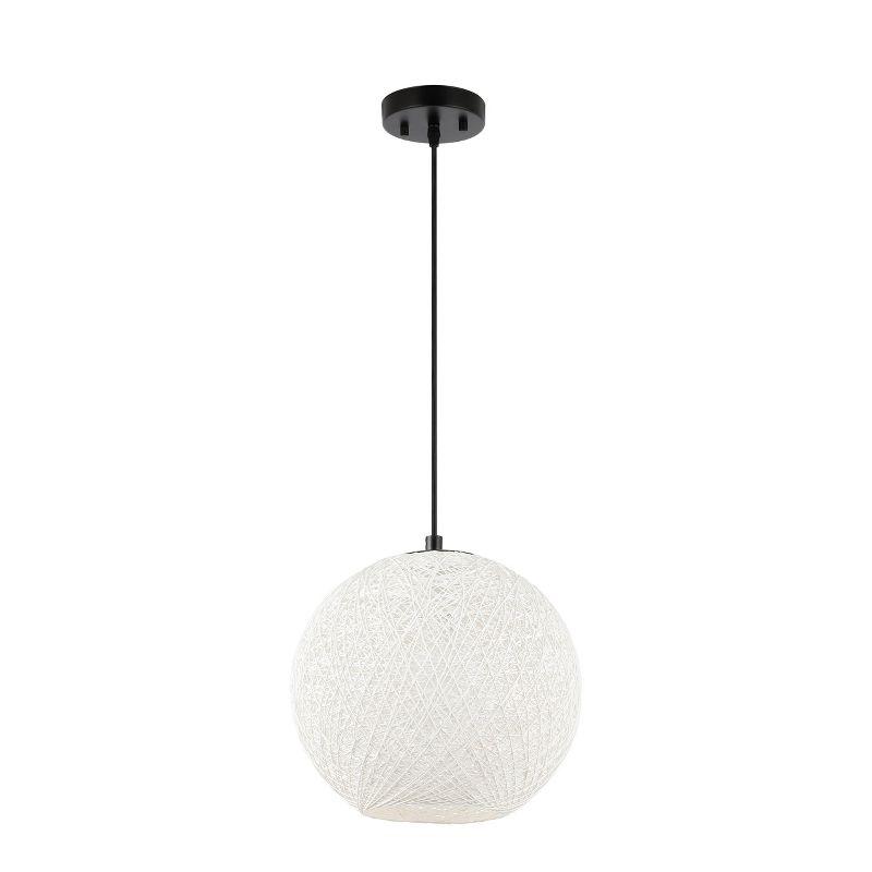 Lacey Bohemian Minimalist Iron/Rope Woven Globe LED Pendant White/Black - JONATHAN Y