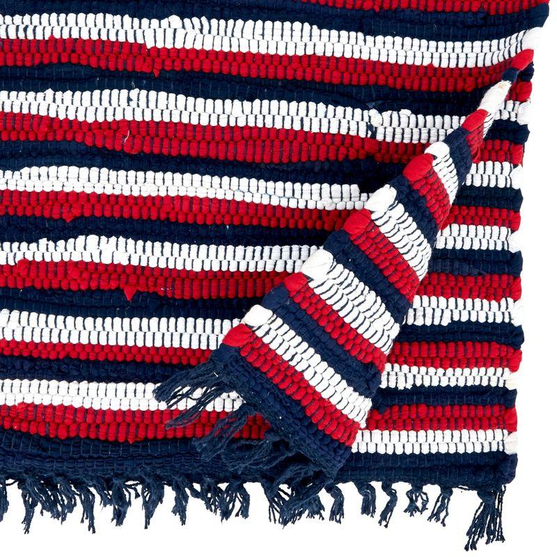 Patriotic Striped Cotton Table Runner with Fringed Edges