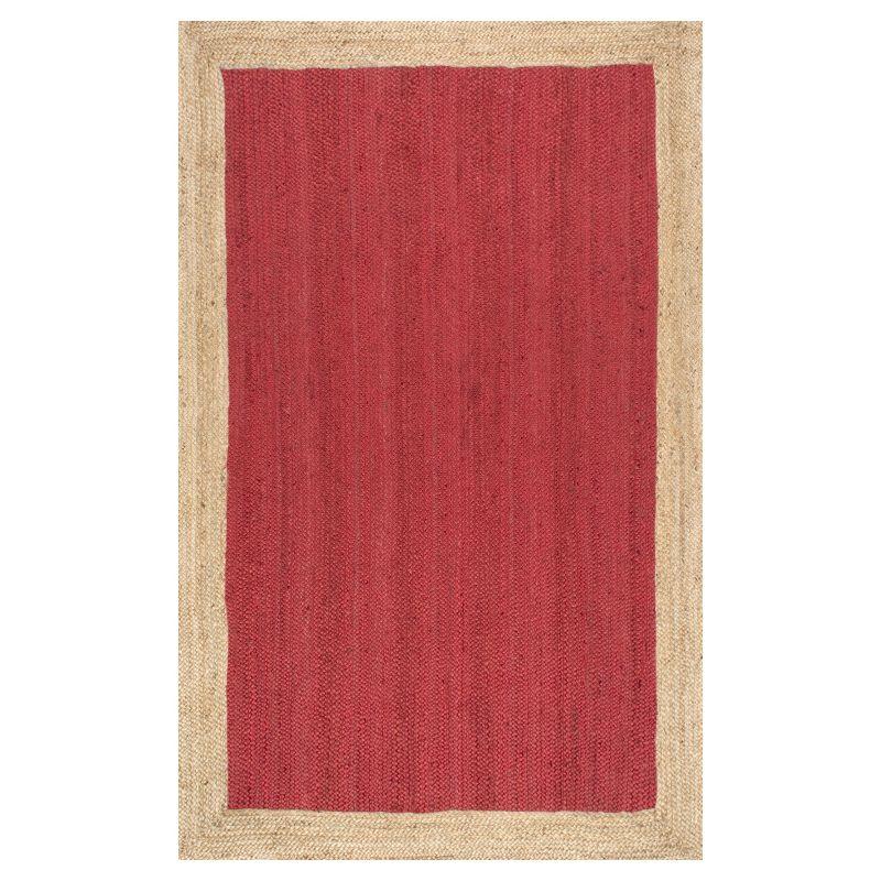 Handmade Red Braided Oval Jute Rug, 37" x 6"